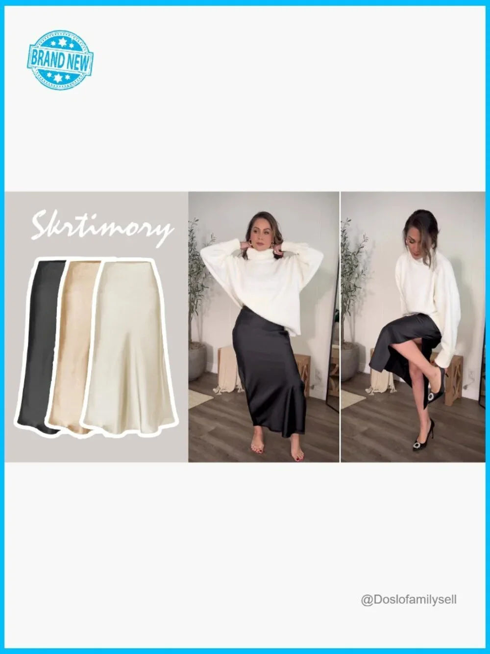 Satin Maxi Slit Skirt Elastic Waistband Flowy A-Line Solid Slip Skirt